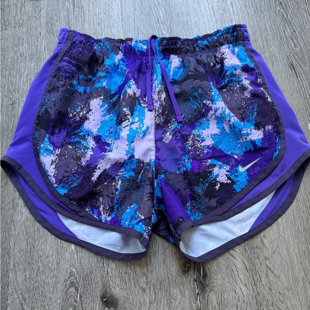 Nike Dri Fit Women’s Small Running Shorts Purple Blue Abstract Athletic